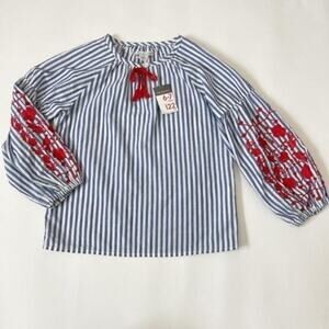 Primark Striped Embroidered girls Boho Blouse Sz 5/6 NWT